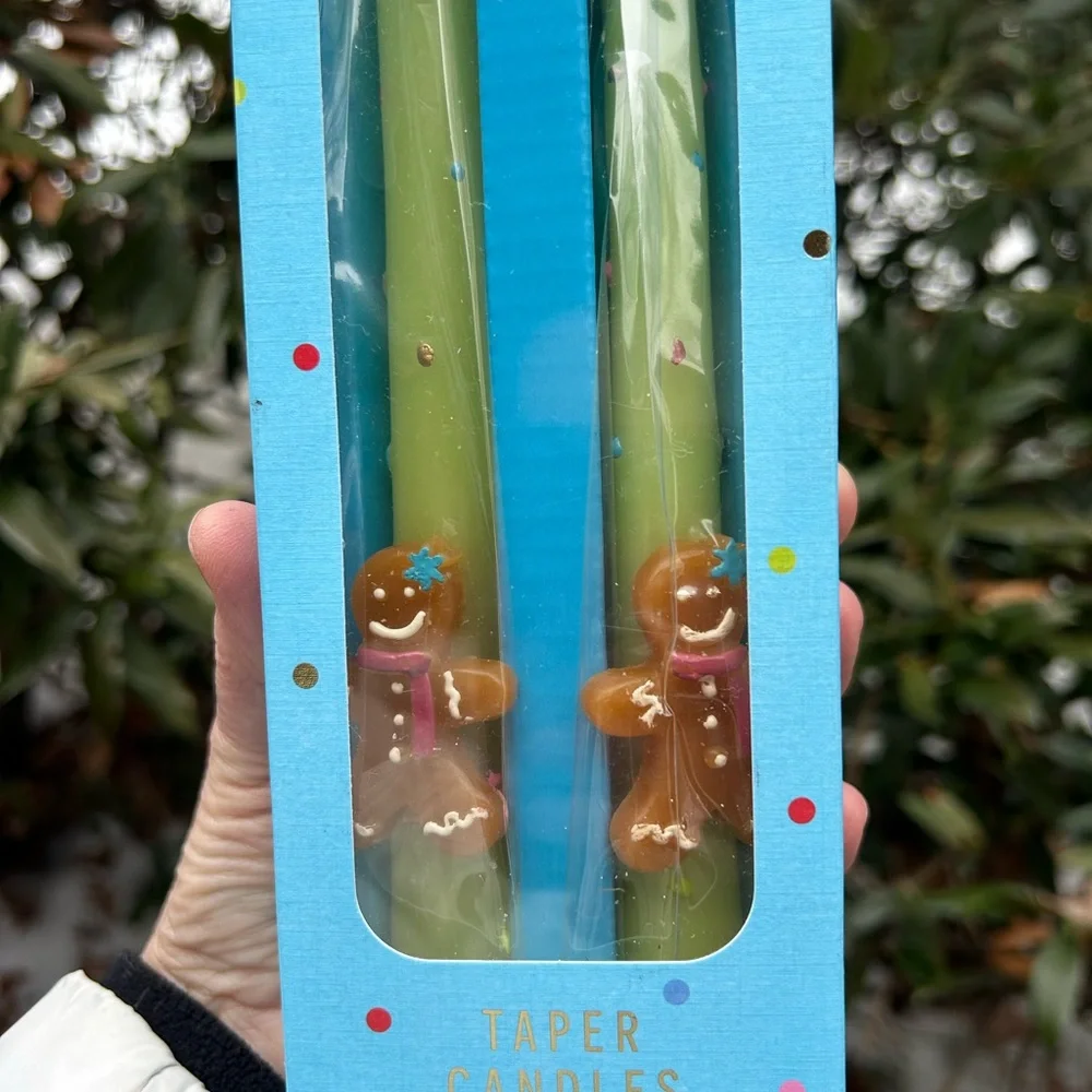 Anthropologie Gingerbread Taper Candles - Green and Brown